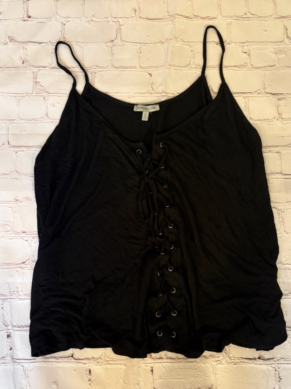 Charlotte Russe Black Lace-Up Spaghetti Strap Cami